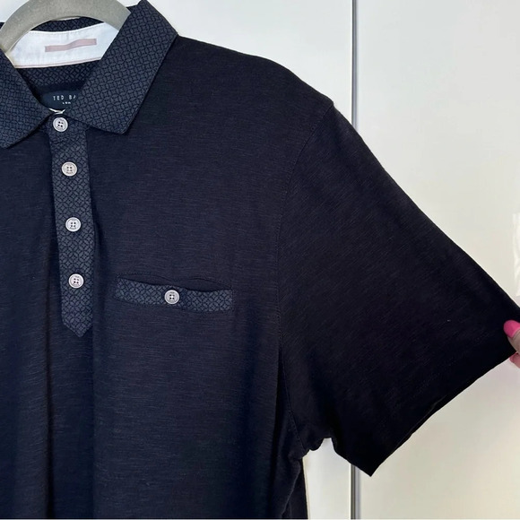 2-Ted Baker London Men’s Modern Slim Fit Polos Shirts Navy Blue Size 4 (Large) - Picture 5 of 16
